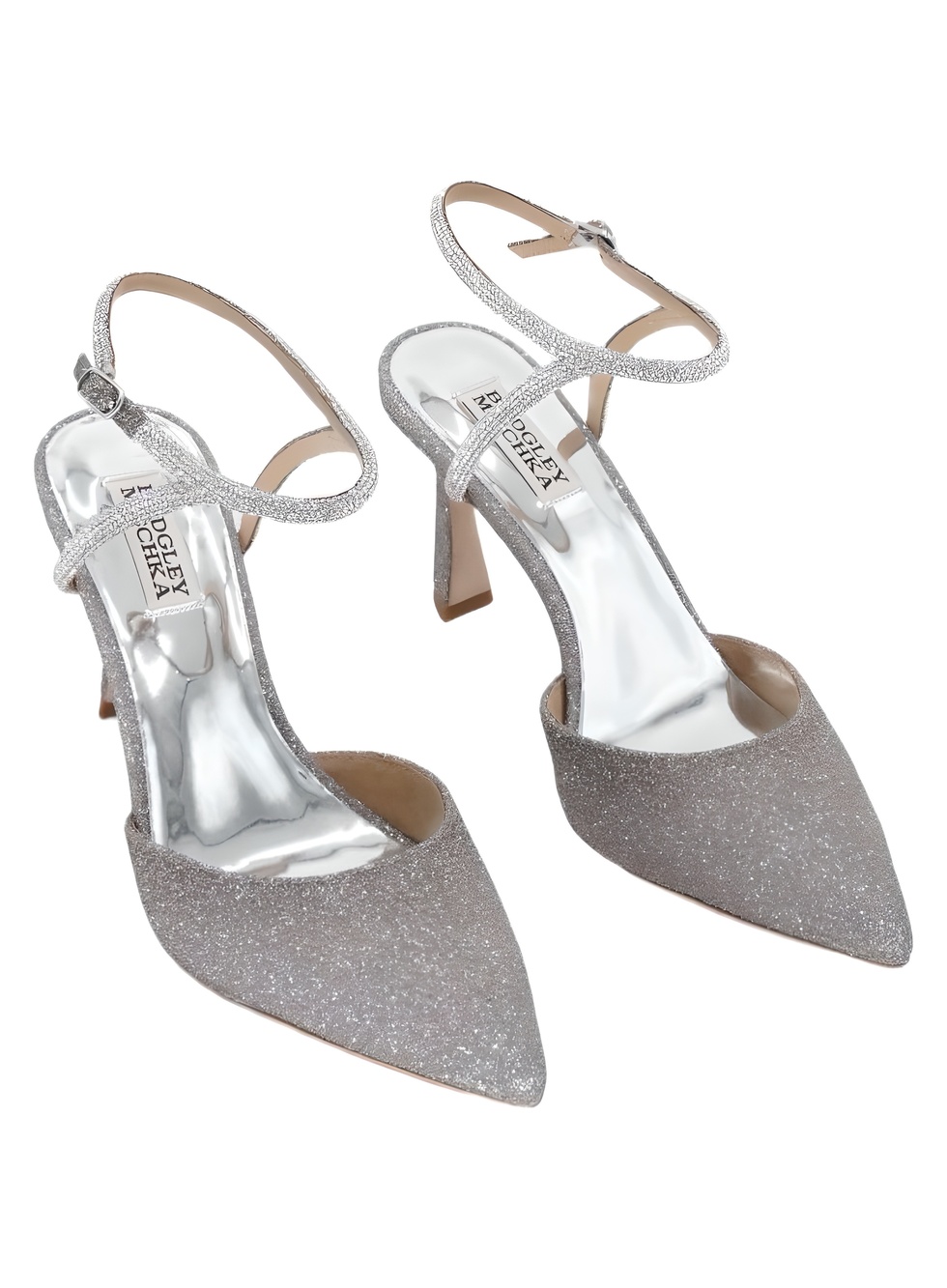 Badgley Mischka Kamilah Silver Glitter Slingback Stiletto Heel Pumps Size 8M
